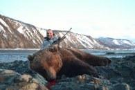 Brown bear trophy with scenic background