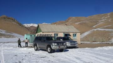 Vehicles at base camp