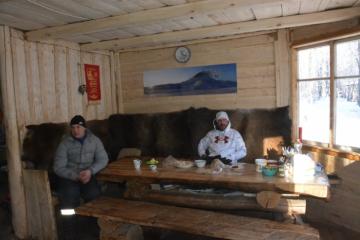 Interior of moose hunting cabin in Kamchatka